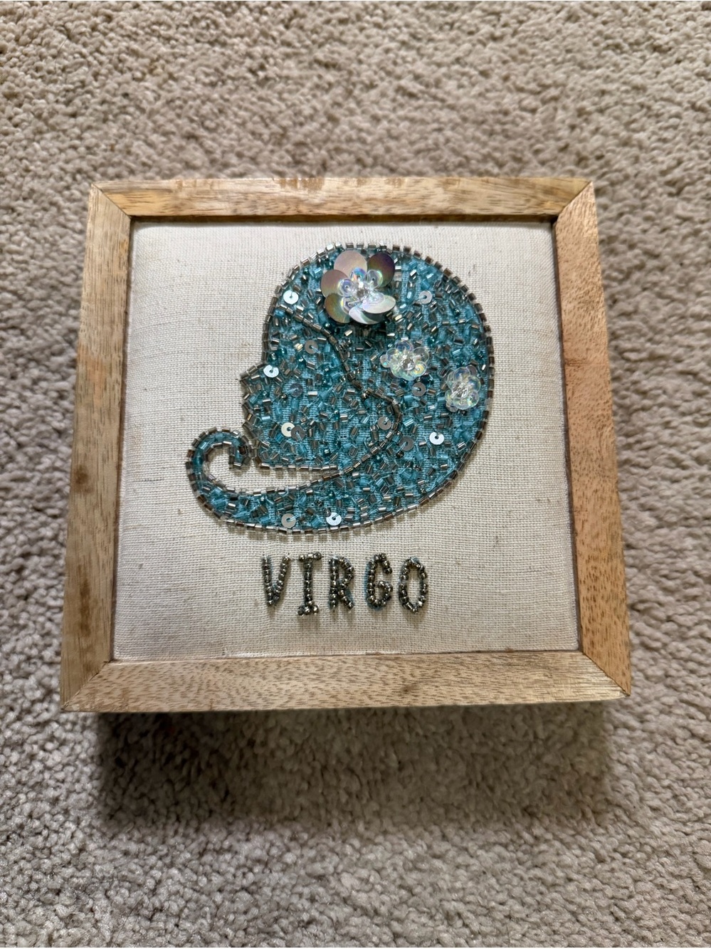 Virgo Embellished Wall Art in Teal Bead and Sequin Accents